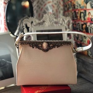 Vintage Croc Bag with Decorative Metal Clasp